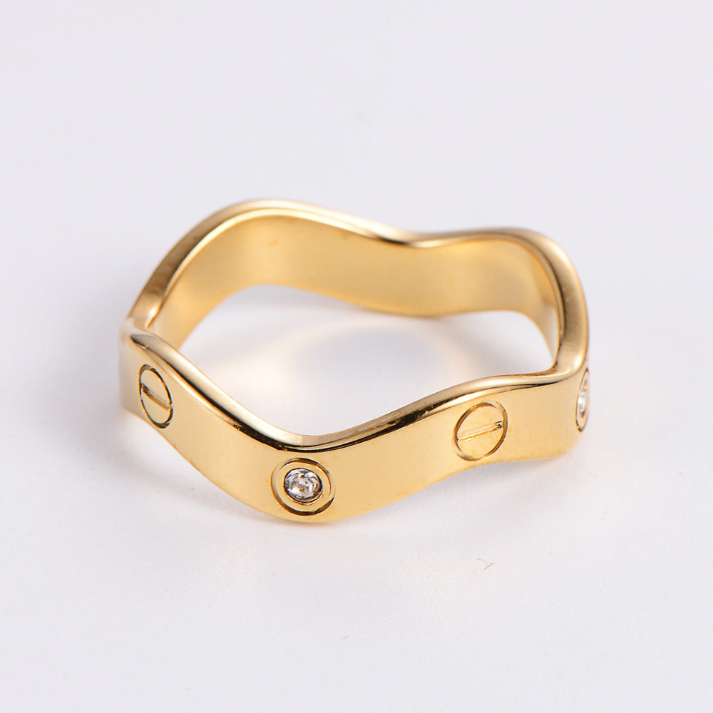 IG Style Stripe Stainless Steel Diamond Inlay Rings