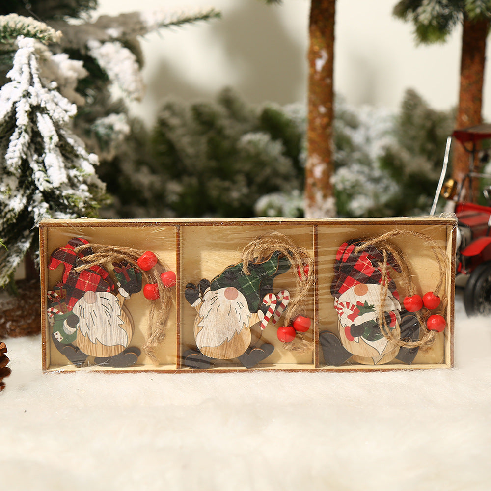 Christmas Decoration Dancing Faceless Old Man Snowman Elk Painted Wooden Crafts Pendant Gift Accessories