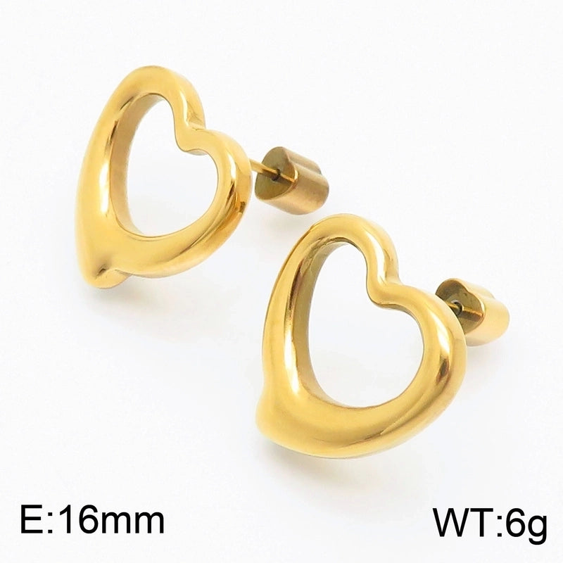 Fashion Heart Plating Titanium Steel No Inlaid 18K Gold Plated Earrings