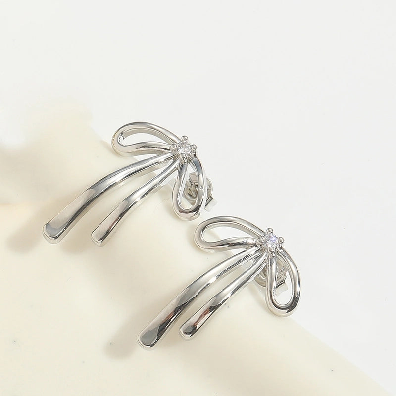 1 Pair Elegant Bow Knot Copper 14K Gold Plated Ear Studs