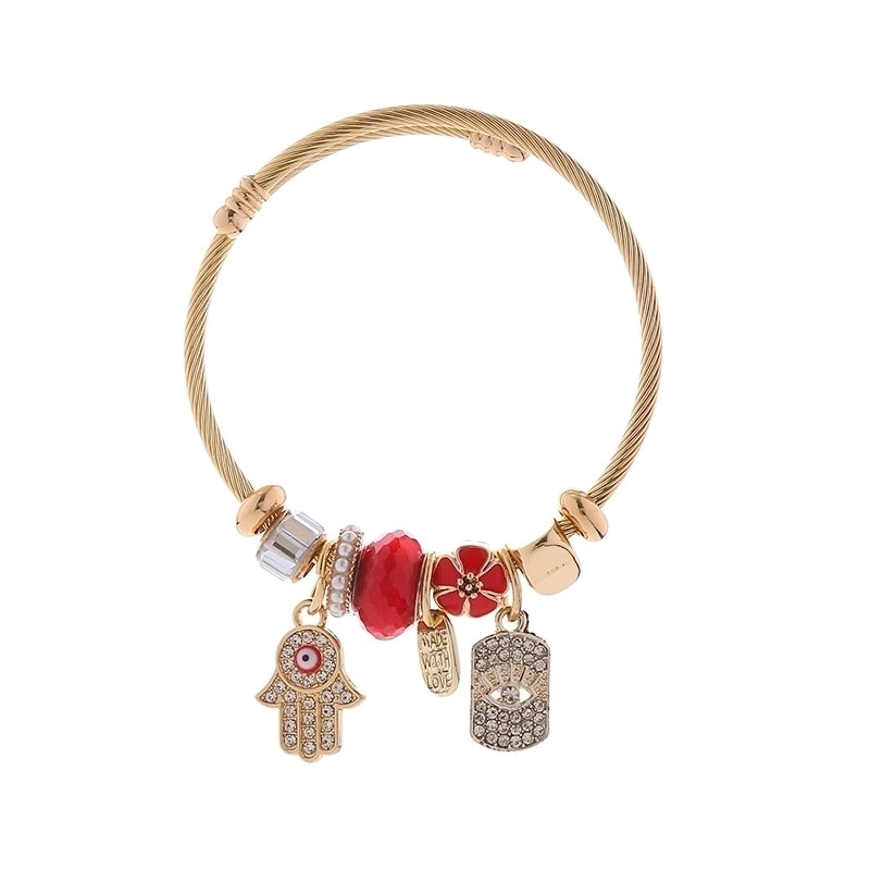 Elegant Devil'S Eye Palm 304 Stainless Steel Alloy Gold Plated Rhinestones Bangle In Bulk