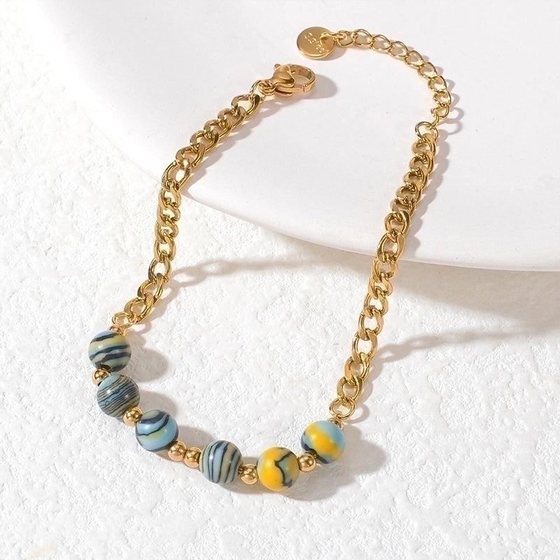 Elegant Minimalist Geometric 304 Stainless Steel 18K Gold Plated Synthetic Stone Bracelets In Bulk