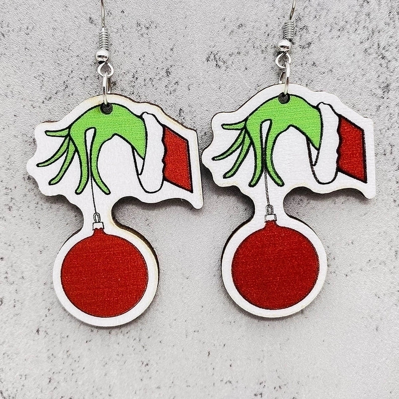 1 Pair IG Style Minimalist Cartoon Christmas Hat Monster Wood Drop Earrings