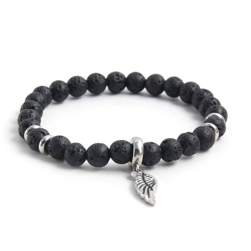 Beach Minimalist Coconut Tree Wings 304 Stainless Steel Natural Stone Beaded Men's Bracelets