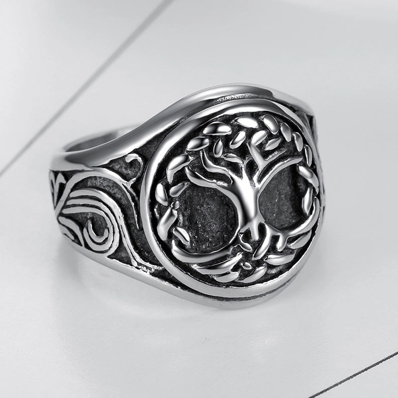 Hip-Hop Vintage Style Tree 304 Stainless Steel Plating Carving Men'S Rings