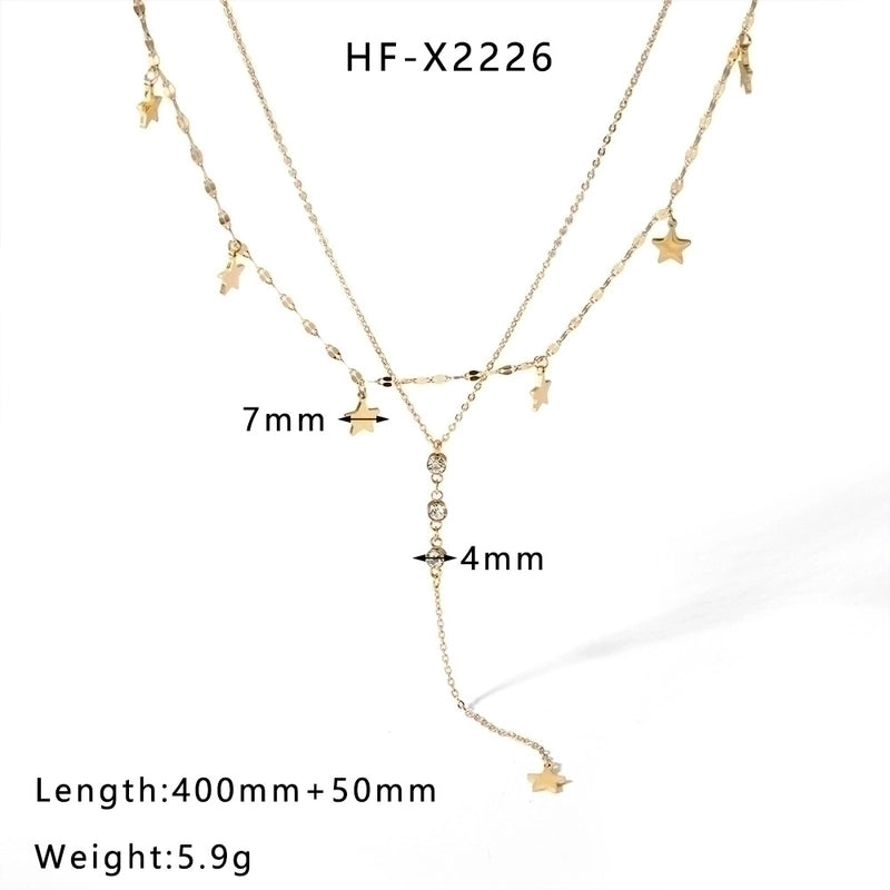 304 Stainless Steel 18K Gold Plated Casual Elegant Lady Plating Geometric Star Heart Shape Artificial Pearls Shell Layered Necklaces Pendant Necklace