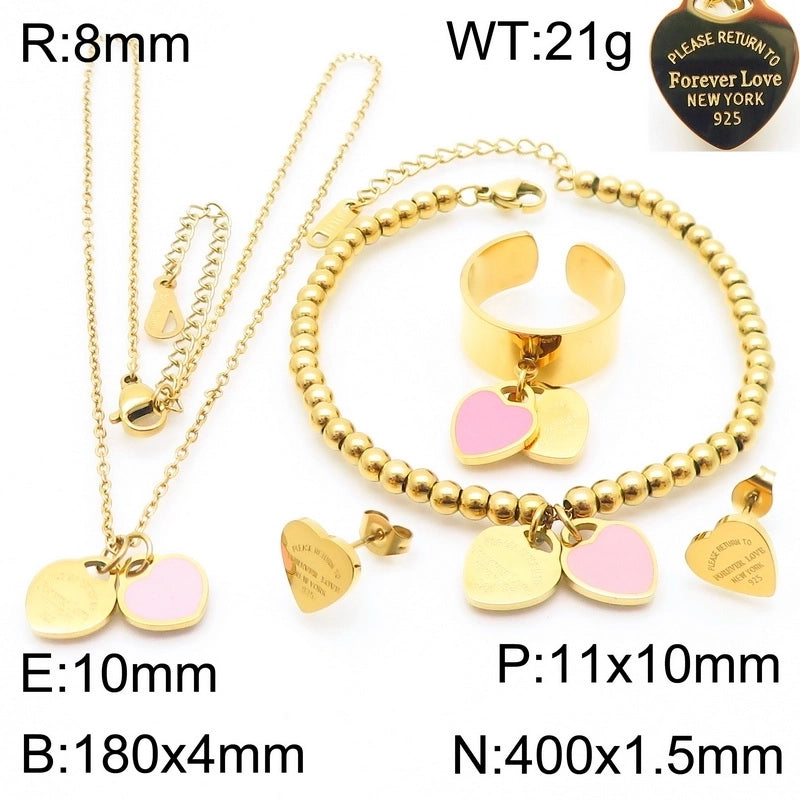Minimalist Heart Shape 304 Stainless Steel 18K Gold Plated Jewelry Set