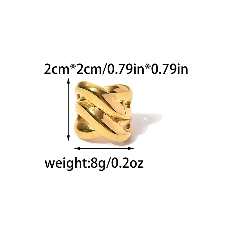 Classic Style Commute Solid Color 304 Stainless Steel 18K Gold Plated Hollow Out Rings