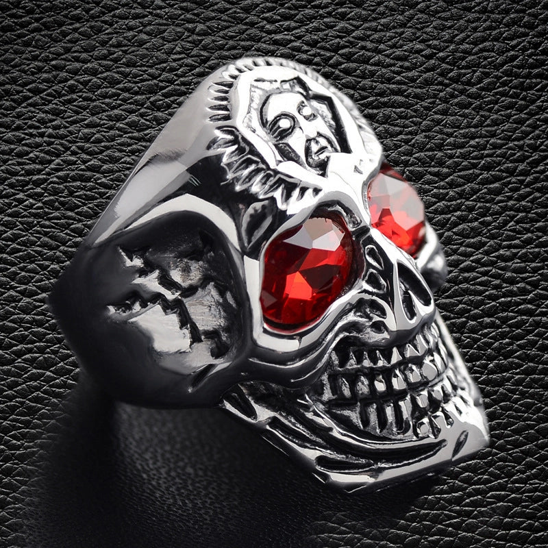 Halloween New Skull Ring Vintage Crack Ghost Ring Rock Set Ruby Men's Ring