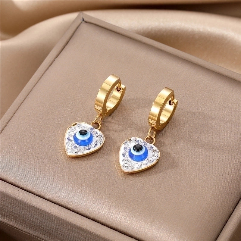 1 Pair Elegant Cross Heart Shape Enamel 201 Stainless Steel Alloy Dangling Earrings