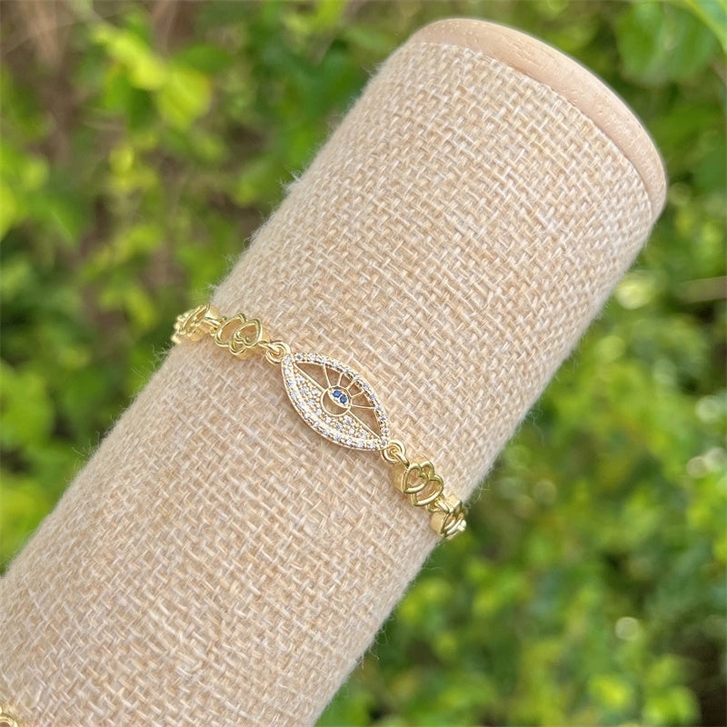 Copper 18K Gold Plated Minimalist Classic Style Plating Inlay Devil's Eye Heart Shape Eye Zircon Bracelets