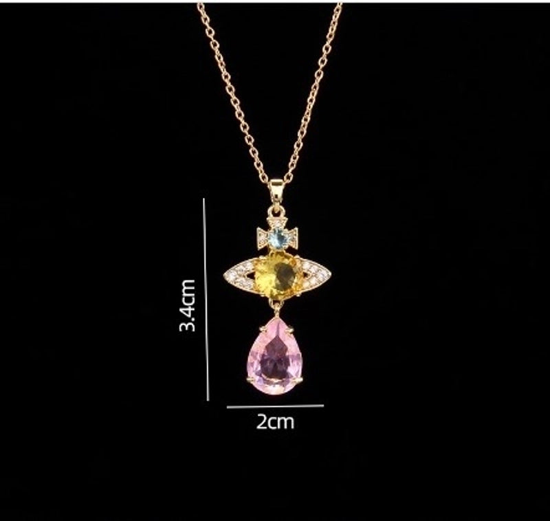 Sweet Planet Flower Bow Knot Copper Zircon Pendant Necklace In Bulk