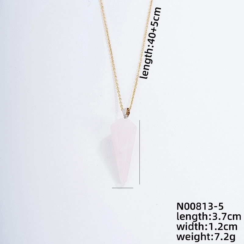 Ig Style Handmade Minimalist Geometric Stainless Steel Natural Stone Pendant Necklace