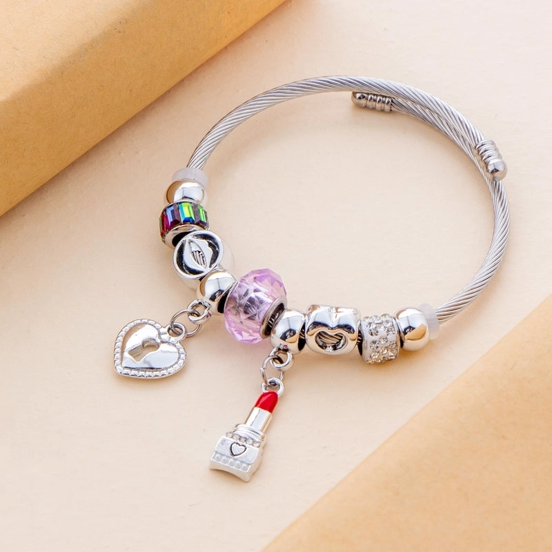 Casual Lady Lipstick Heart Shape Stainless Steel Bangle In Bulk
