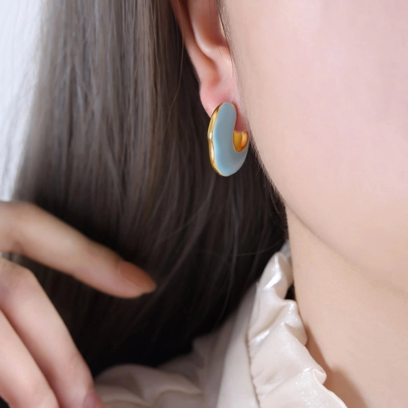 1 Pair IG Style Casual Modern Style Geometric Enamel Epoxy Plating Titanium Steel 18K Gold Plated Ear Studs