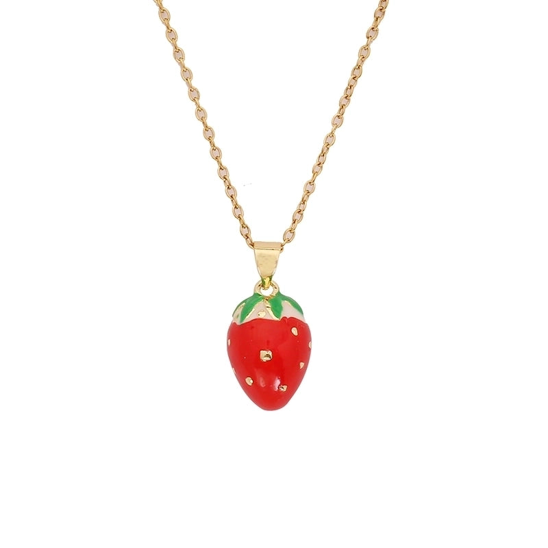 Cute Commute Fruit 304 Stainless Steel Copper Zircon 18K Gold Plated Inlay Pendant Necklace