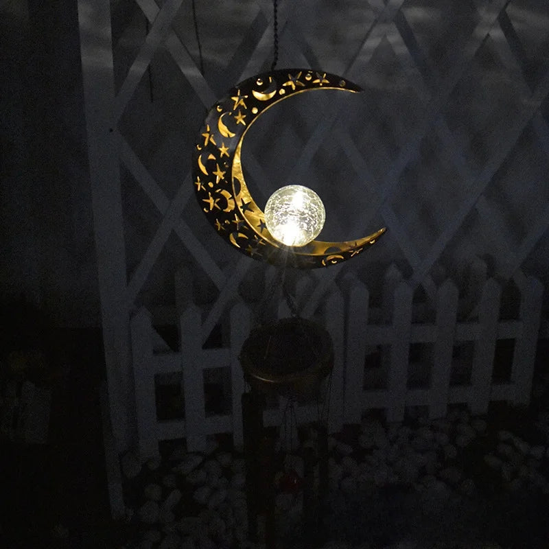 Solar Wind Bell Lamp Iron Lamp Hanging Wind Bell Lamp Outdoor Landscape Lamp Sun Moon Wind Bell