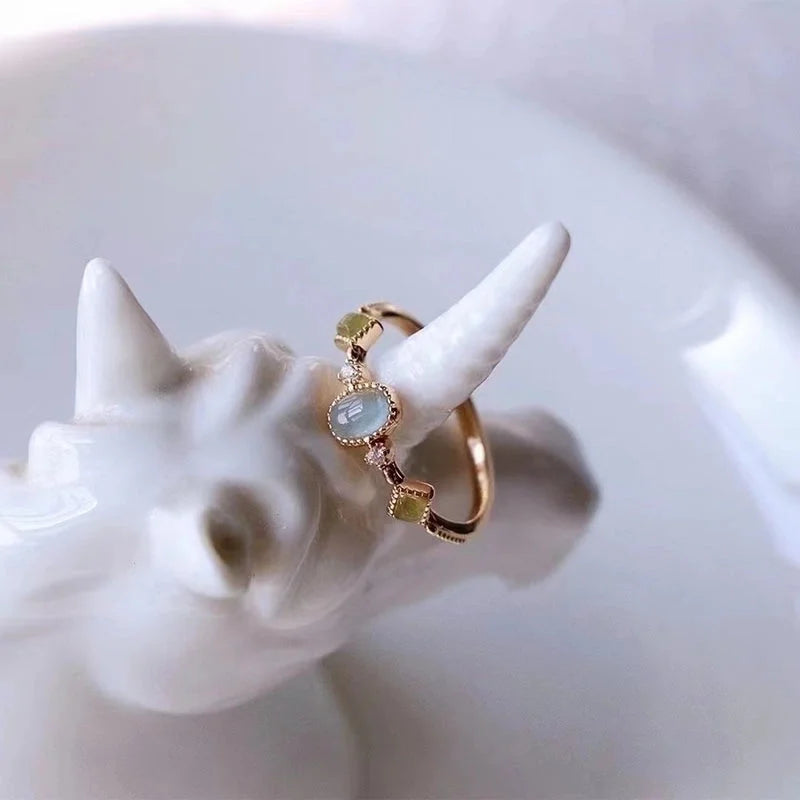 Minimalist Geometric Copper Inlay Artificial Gemstones Open Rings