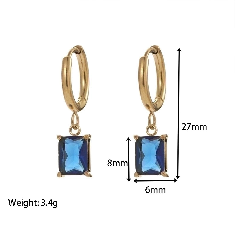 1 Pair Retro Round Square Inlay 304 Stainless Steel Zircon Gold Plated Drop Earrings