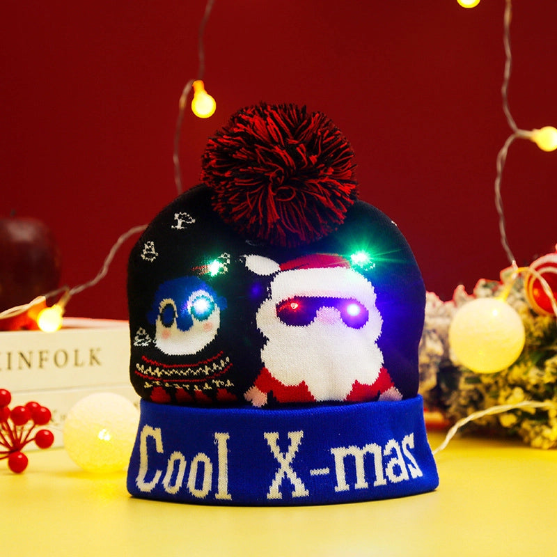 Christmas Decoration Knitted Christmas Hat LED Light Cap Adult And Children Cartoon Glowing Christmas Hat Christmas Hat For The Elderly