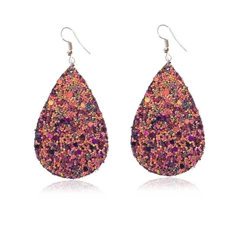 Christmas Leather Pu Sequined Water Drop Earrings
