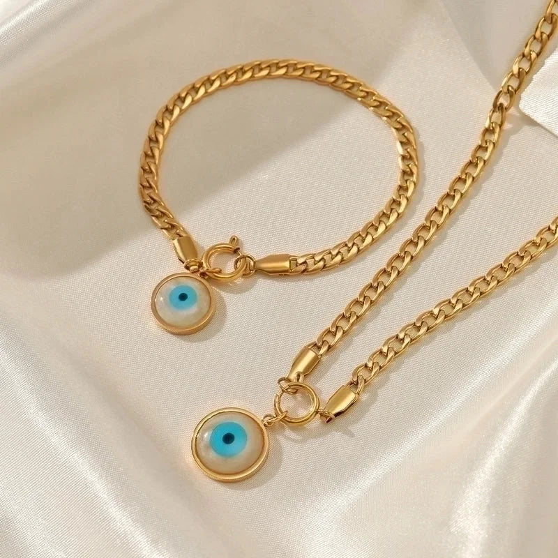 Fashion Devil\'S Eye 304 Stainless Steel Gold Plated Stainless Steel Jewelry Sets