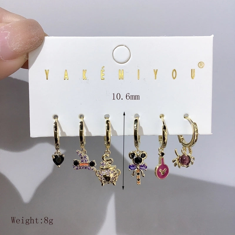 1 Set Halloween Yakemiyou Exaggerated Funny Universal Hat Spider Enamel Inlay Copper Zircon 14K Gold Plated Drop Earrings