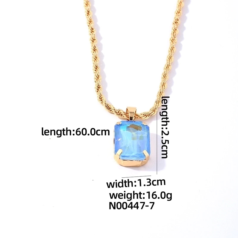Casual Elegant Minimalist Rectangle 304 Stainless Steel Copper Plating Inlay K Gold Plated Glass Pendant Necklace