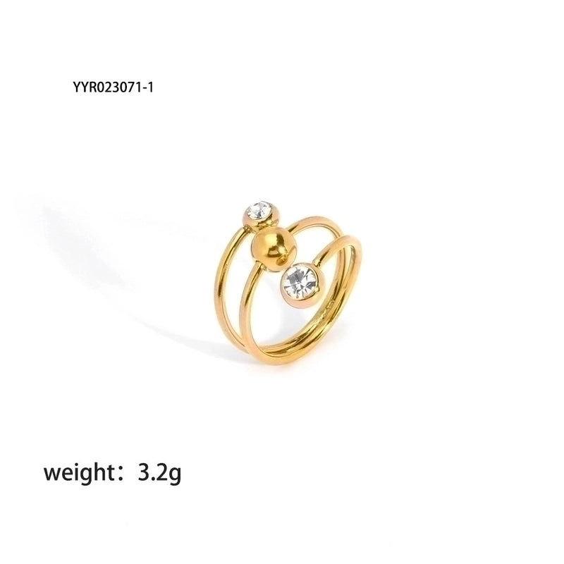 201 Stainless Steel 18K Gold Plated Vintage Style French Style Plating Inlay Ball Zircon Open Rings