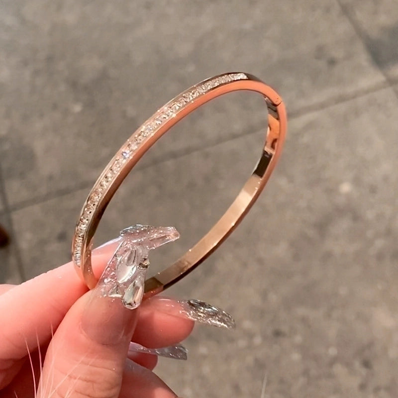 Titanium Steel Elegant Minimalist Round Plating Inlay Zircon Bangle