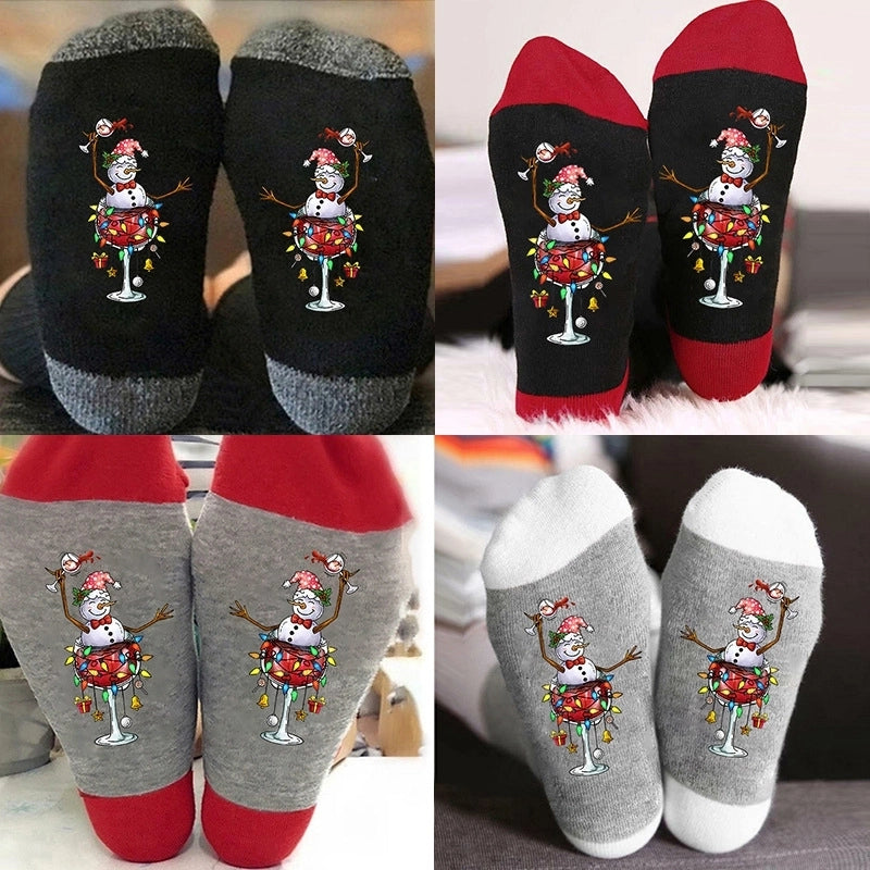 Christmas Casual Unisex Color Block Snowman Cotton Crew Socks A Pair
