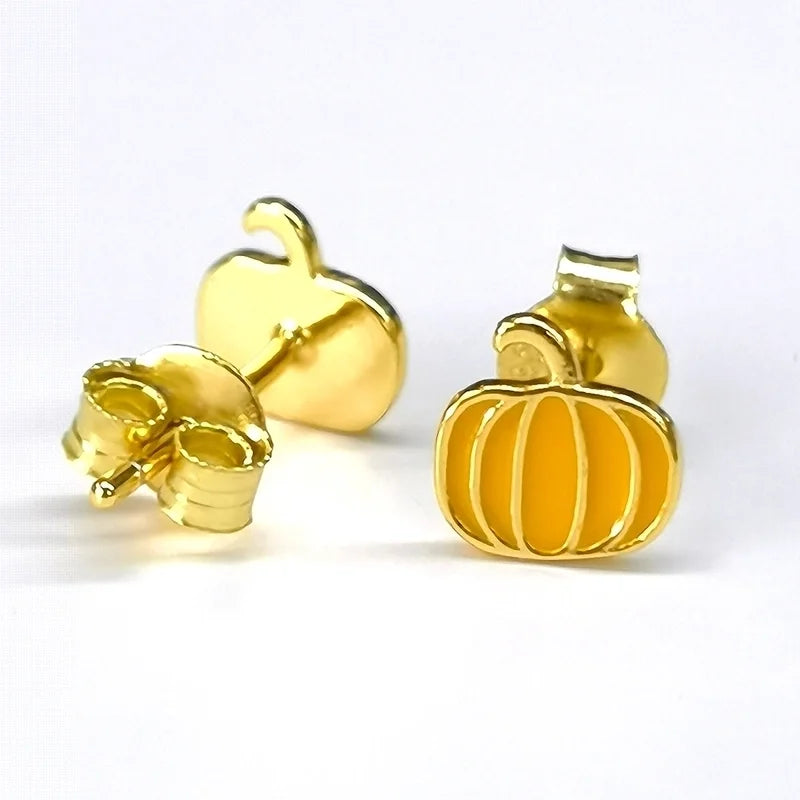 1 Pair Gold Plated 925 Sterling Silver Pumpkin Ear Studs