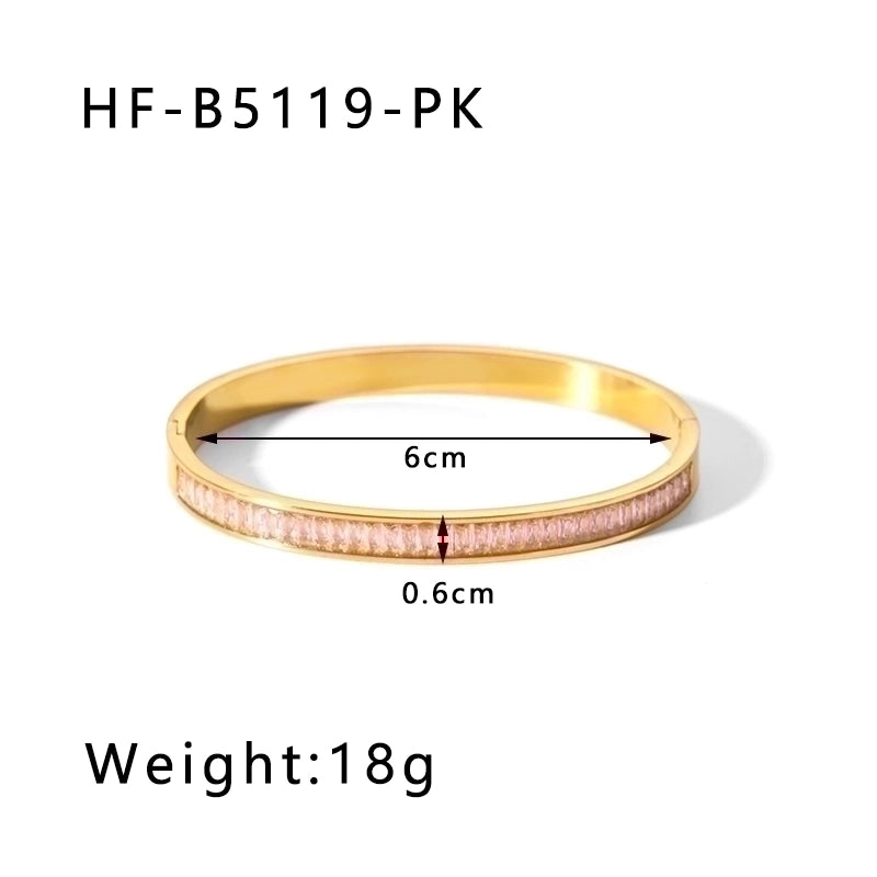 Minimalist Round Stainless Steel 18K Gold Plated Zircon Bangle In Bulk