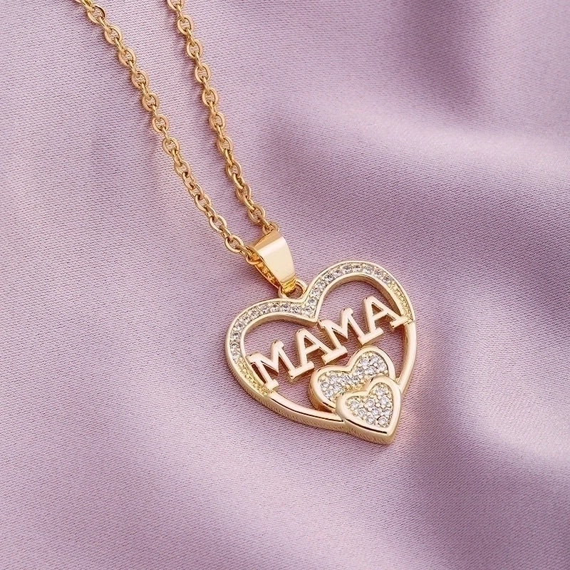 304 Stainless Steel Copper Fashion MAMA Plating Inlay Letter Heart Shape Zircon Pendant Necklace