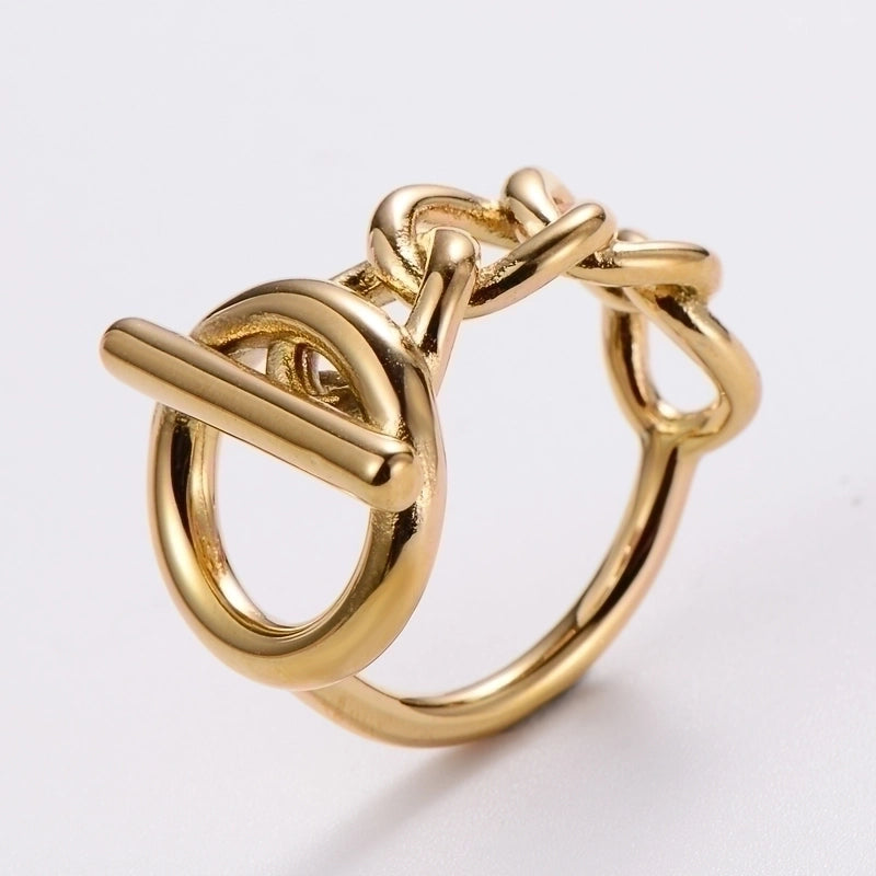 304 Stainless Steel 18K Gold Plated Minimalist Plating Chains Print No Inlaid Rings