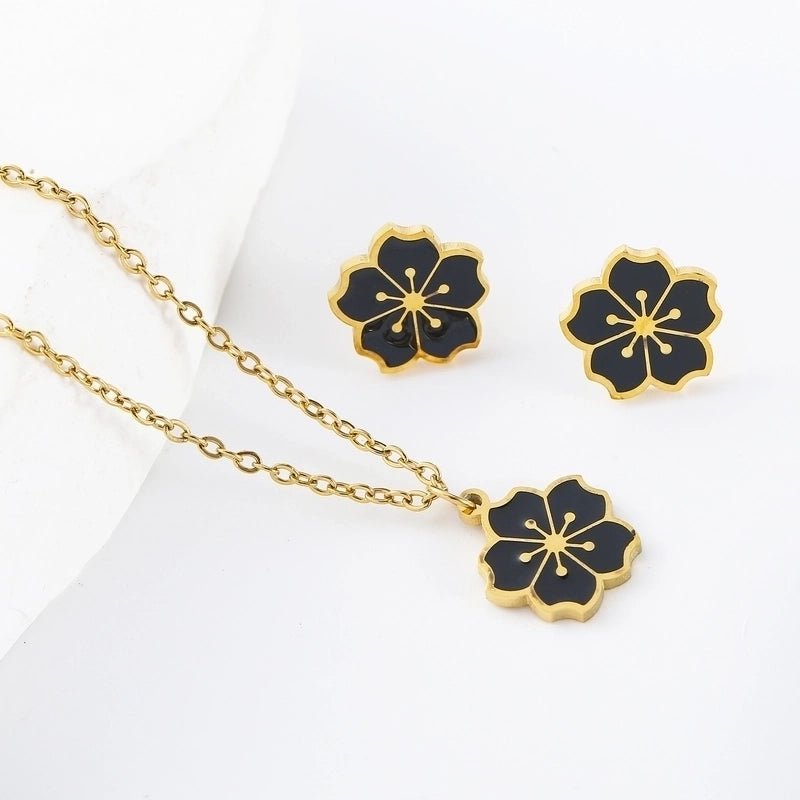 Basic Retro Minimalist Flower 304 Stainless Steel Earrings Necklace