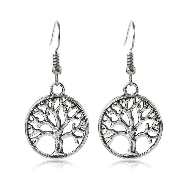 Round Hollow Tree Of Life Christmas Tree Ear Stud Earrings Vintage Ear Ornaments