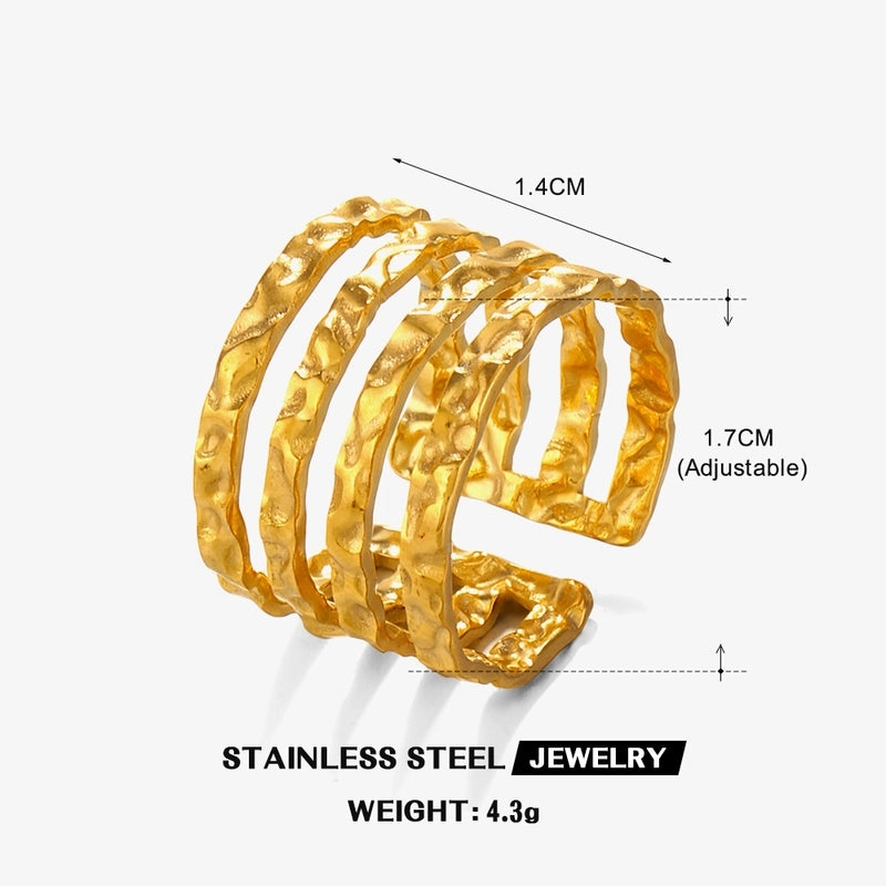 3 Pieces Minimalist Lines 304 Stainless Steel 18K Gold Plated Plating Open Rings