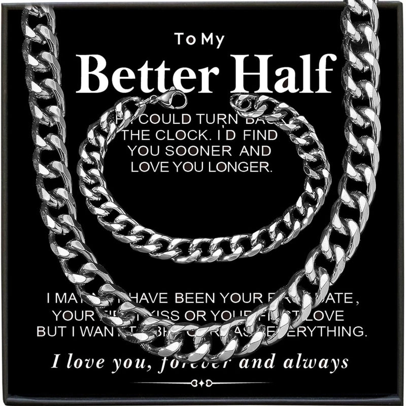 2 Pieces Hip-Hop Solid Color Alloy Titanium Steel Plating Men\'S Bracelets Necklace