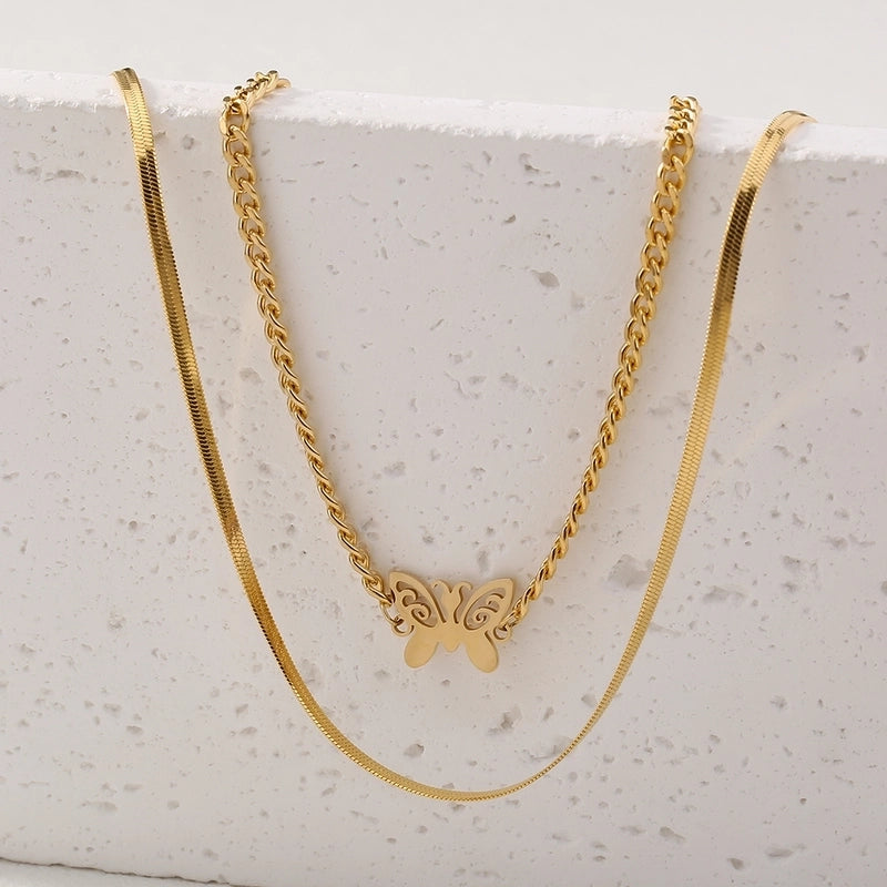 Glam Lady Solid Color 304 Stainless Steel Layered Necklaces