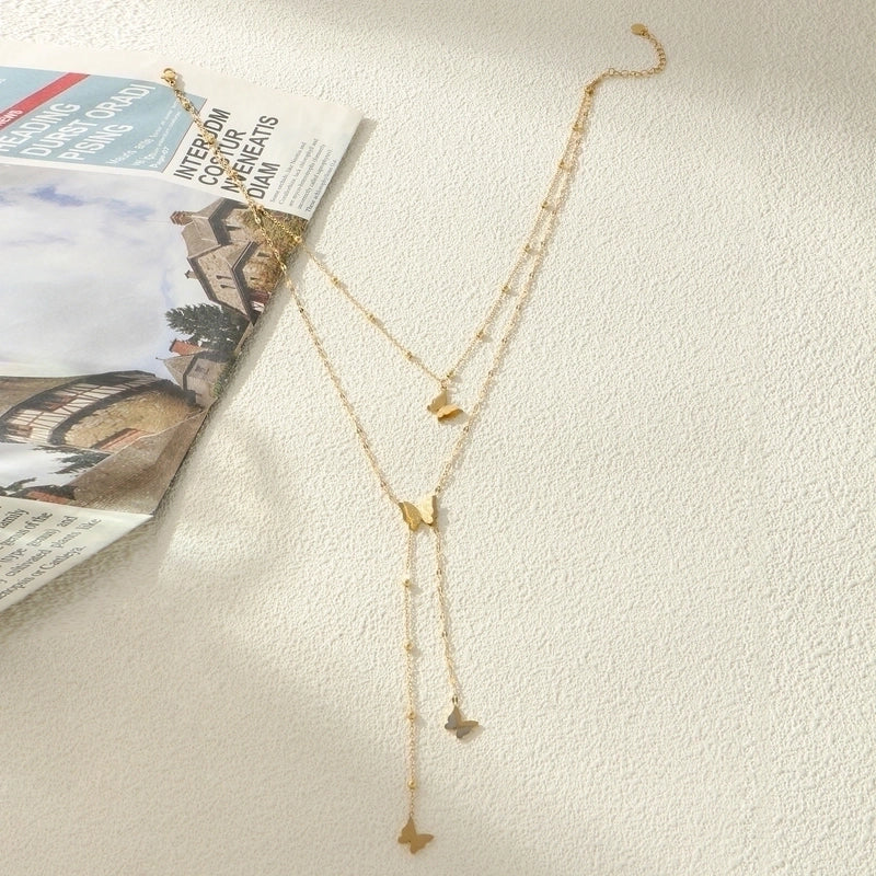 304 Stainless Steel 18K Gold Plated Elegant Lady Streetwear Plating Inlay Sun Turquoise Zircon Double Layer Necklaces Pendant Necklace