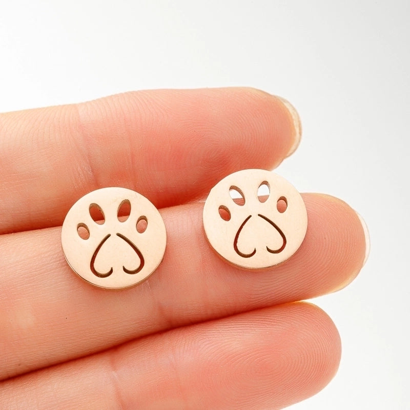 1 Pair Sweet Minimalist Paw Print Plating 304 Stainless Steel 18K Gold Plated Ear Studs