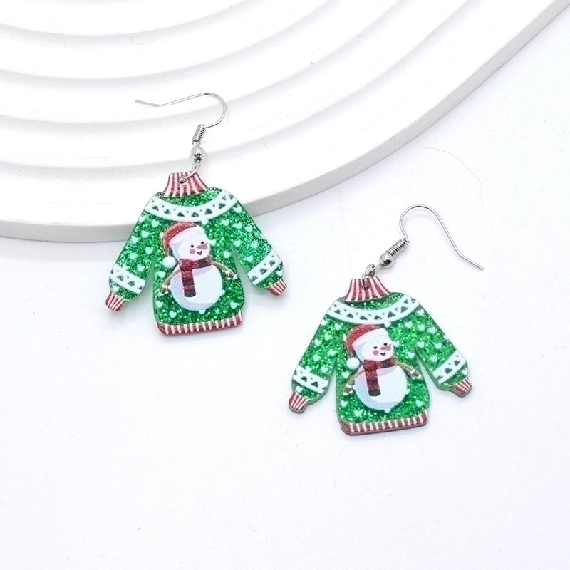 1 Pair Minimalist Christmas Tree Printing Arylic Drop Earrings