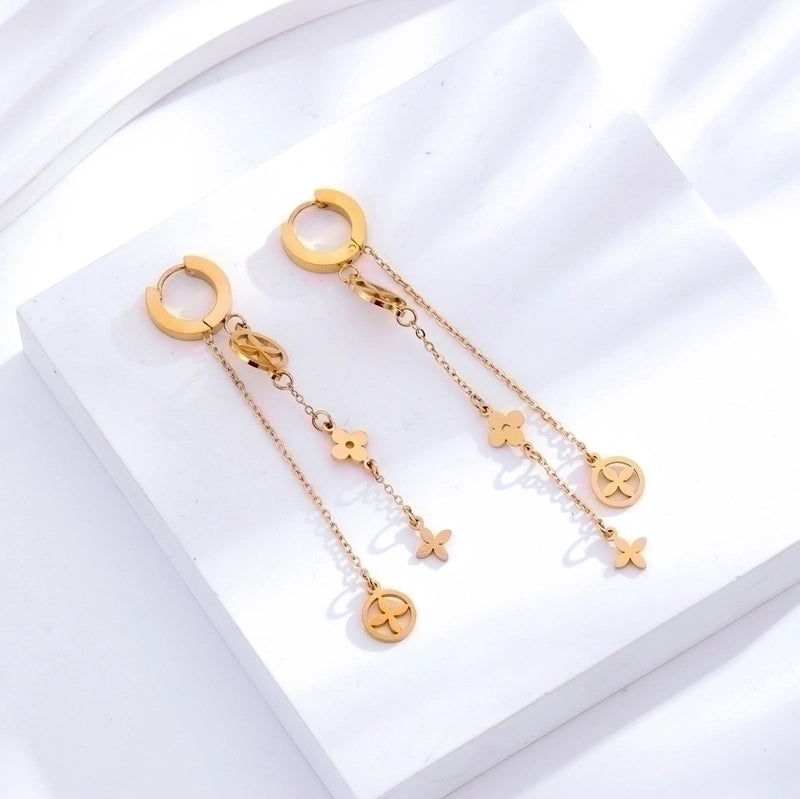 5 Pieces Elegant Sweet Heart Shape Butterfly Titanium Steel Inlay Zircon 24k Gold Plated Drop Earrings