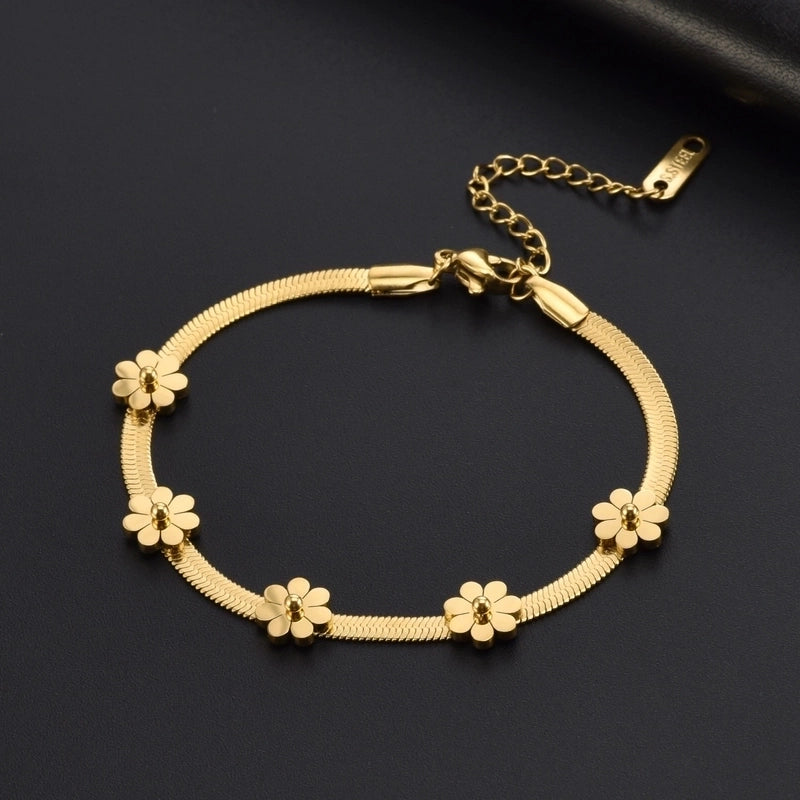 Titanium Steel 18K Gold Plated Cute Sweet Plating Daisy Titanium Steel Bracelets Anklet