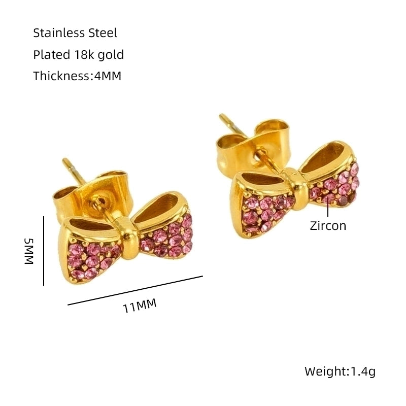 1 Pair Elegant Classical Vintage Style Flower Bow Knot Plating Inlay 304 Stainless Steel Zircon 18K Gold Plated Ear Studs
