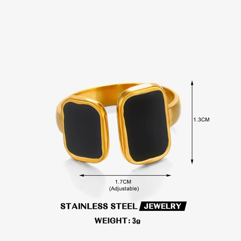 304 Stainless Steel 18K Gold Plated Minimalist Enamel Round Square Open Rings
