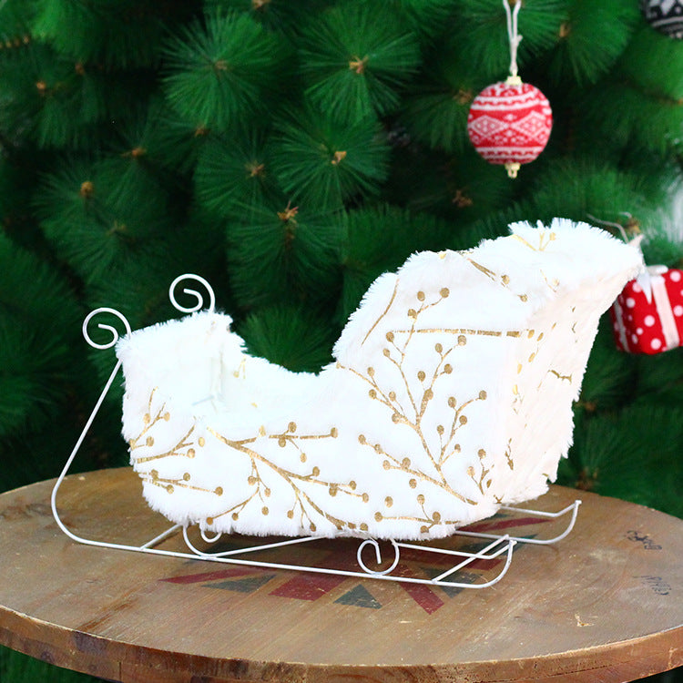 2 Pieces Christmas Supplies Christmas Decoration Velvet Printed Fabric Deer Carriage Snow Carriage Front Desk Tabletop Decoration Ornament