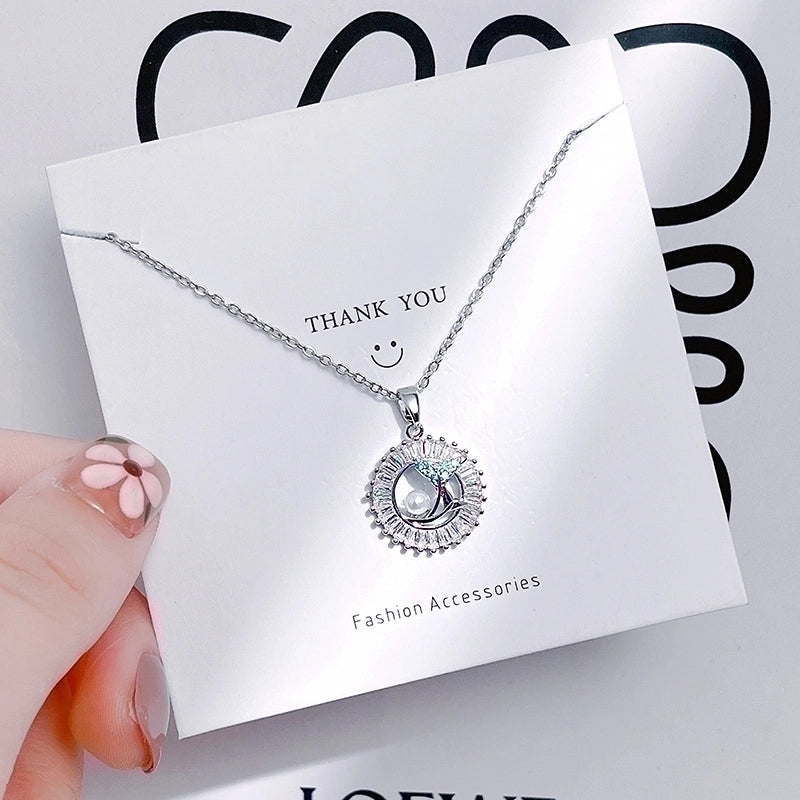 Casual Minimalist Human Flower Titanium Steel Plating Inlay Rhinestones Pearl Pendant Necklace