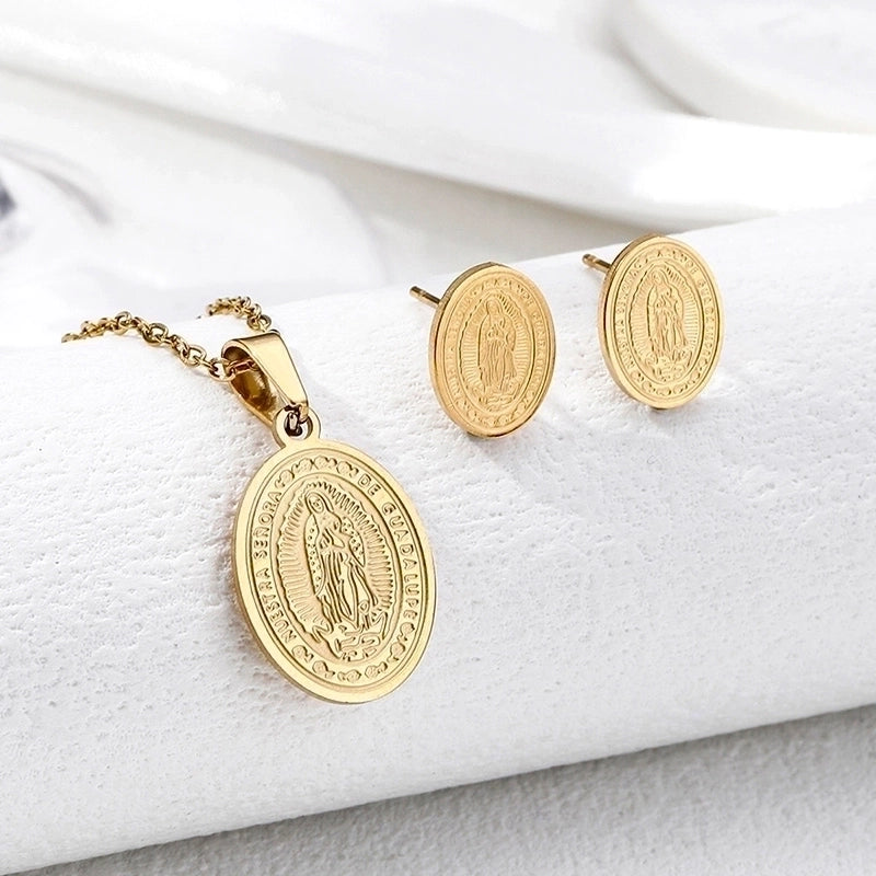 Vintage Style Geometric 304 Stainless Steel 18K Gold Plated Plating Earrings Necklace